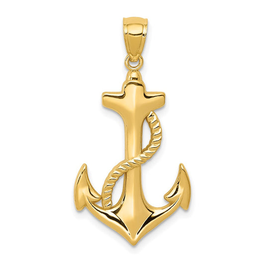 Million Charms 14K Yellow Gold Themed Polished Nautical Anchor With Rope Pendant