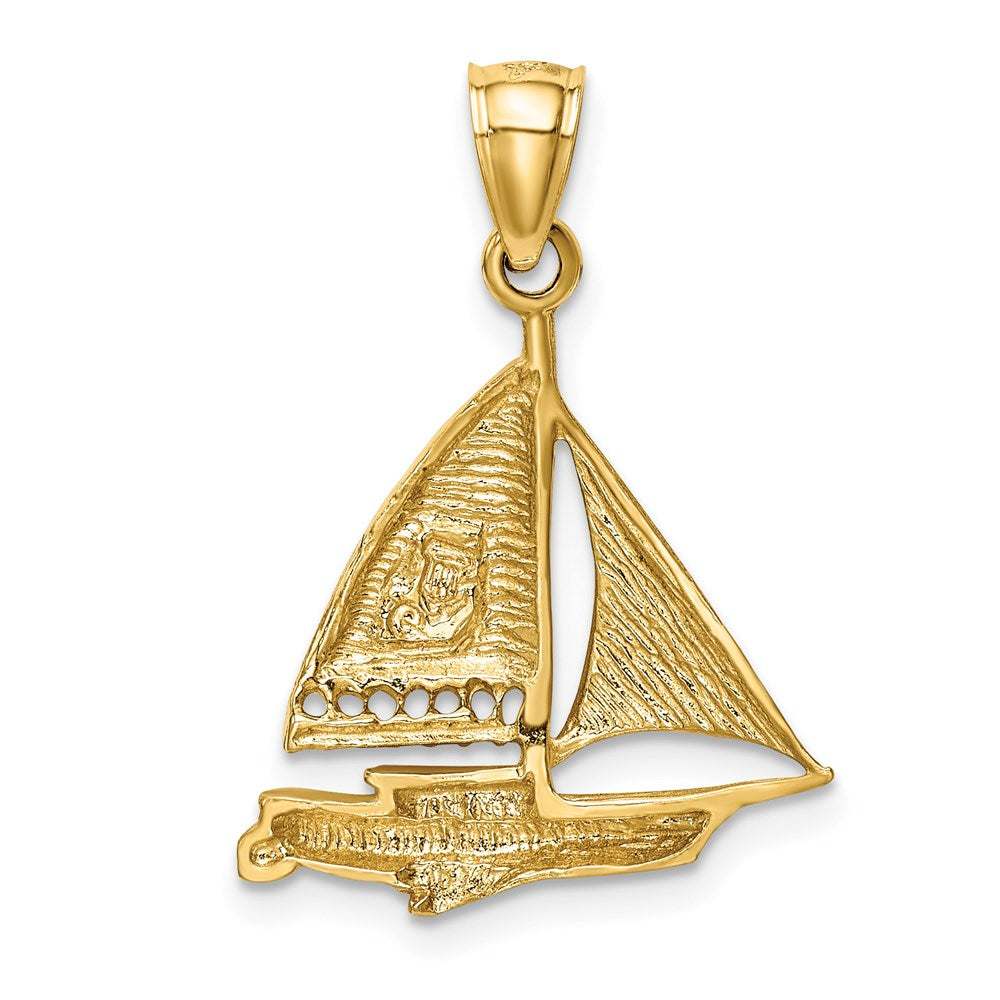 Million Charms 14K Yellow Gold Themed Satin Diamond-Cut Nautical Sailboat Pendant