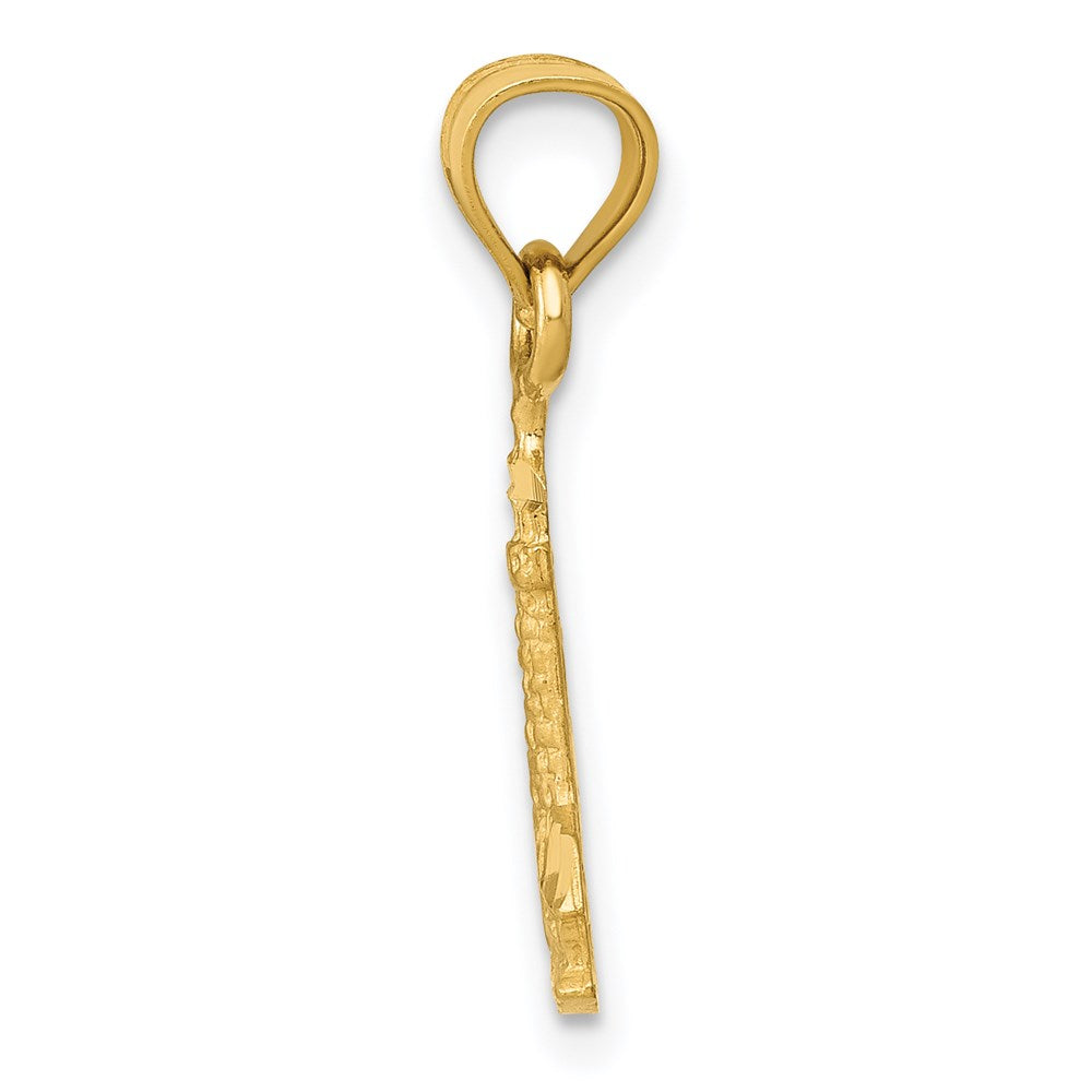Million Charms 14K Yellow Gold Themed Satin Diamond-Cut Lighthouse With Building Pendant