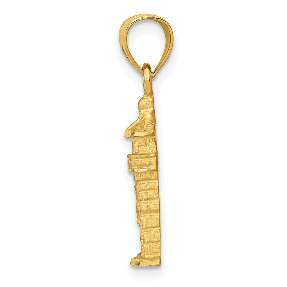 Million Charms 14K Yellow Gold Themed Satin Diamond-Cut Lighthouse Pendant