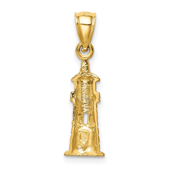 Million Charms 14K Yellow Gold Themed Satin Diamond-Cut Lighthouse Pendant
