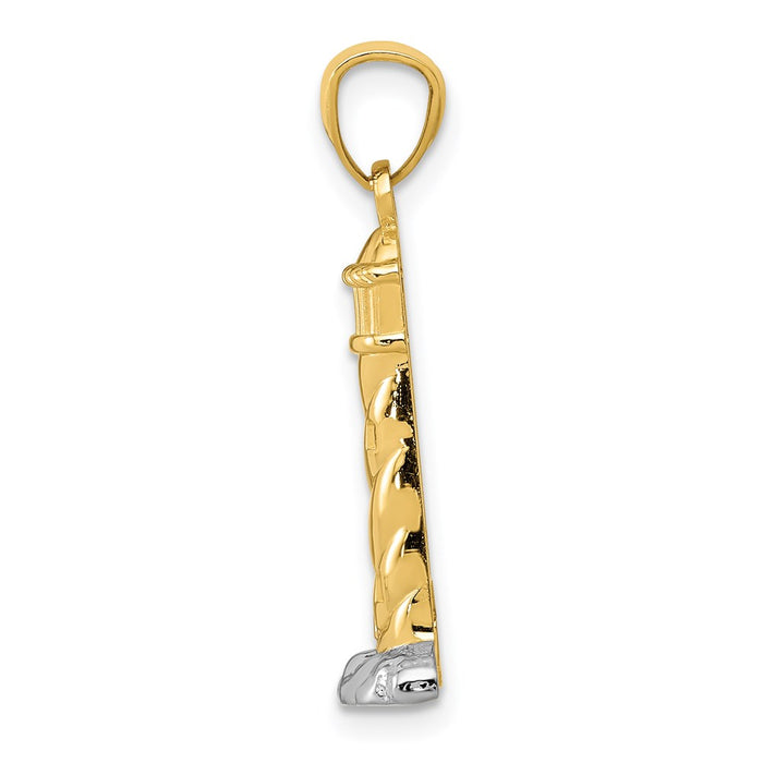 Million Charms 14K Yellow Gold Themed With Rhodium-plated Polished Lighthouse Pendant