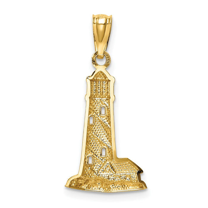 Million Charms 14K Yellow Gold Themed With Rhodium-plated Polished Lighthouse Pendant