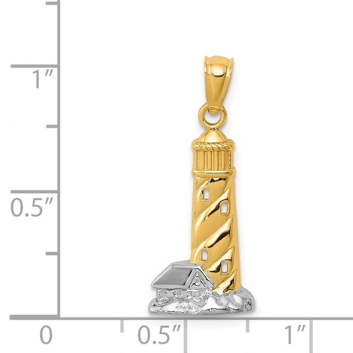 Million Charms 14K Yellow Gold Themed With Rhodium-plated Polished Lighthouse Pendant