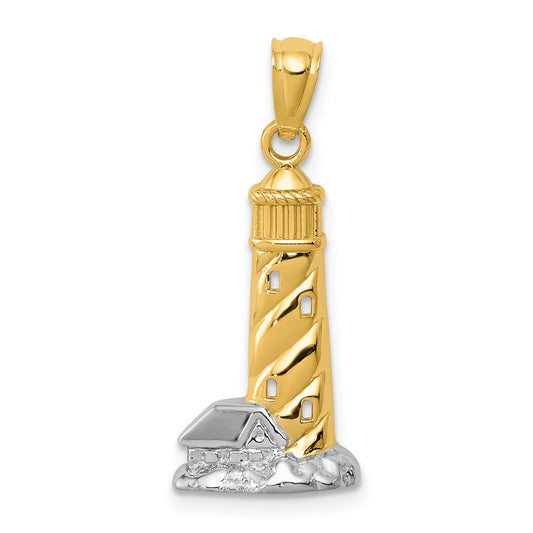 Million Charms 14K Yellow Gold Themed With Rhodium-plated Polished Lighthouse Pendant