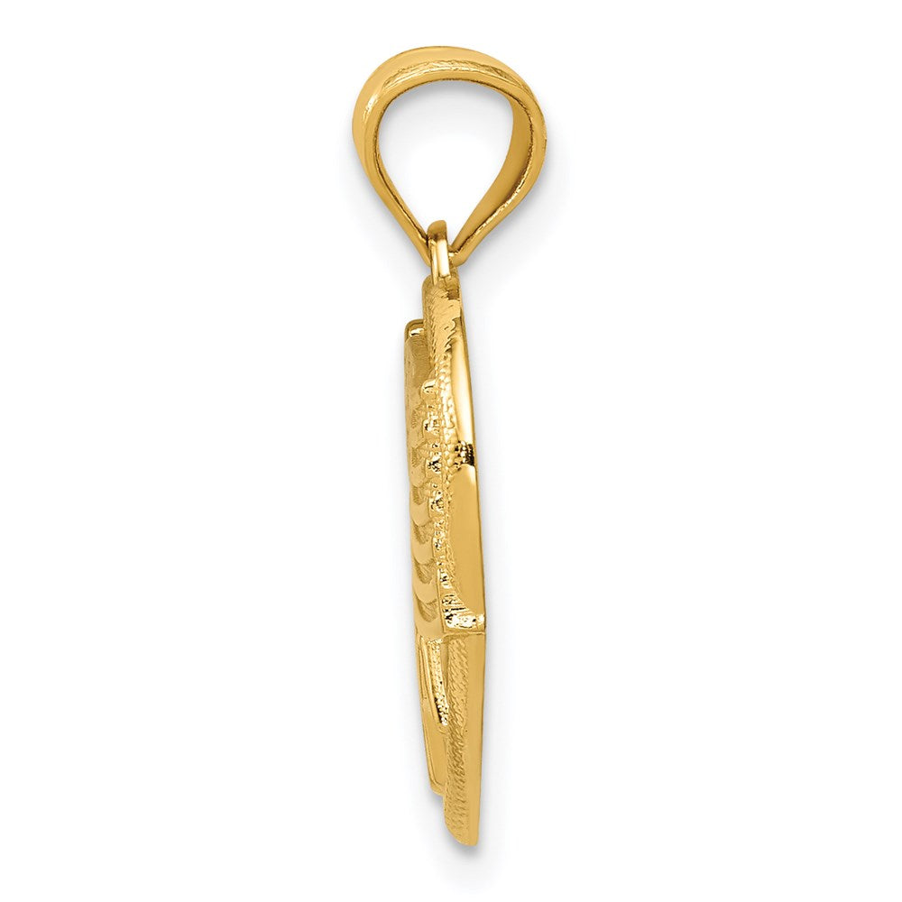 Million Charms 14K Yellow Gold Themed With Rhodium-plated Polished American Flag & Usa In Heart Pendant