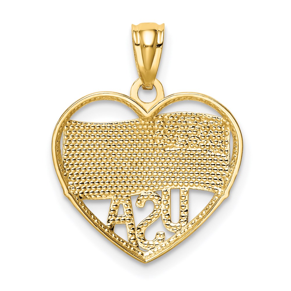 Million Charms 14K Yellow Gold Themed With Rhodium-plated Polished American Flag & Usa In Heart Pendant