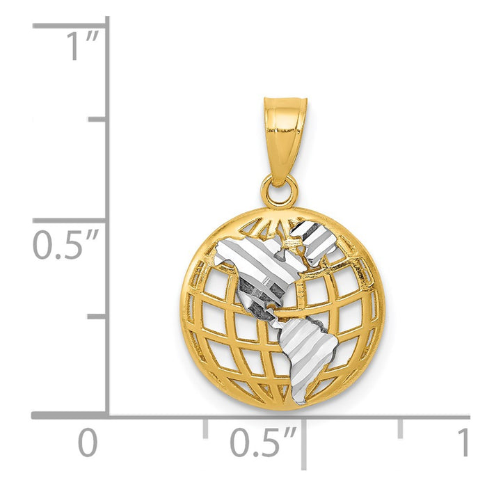 Million Charms 14K Yellow Gold Themed With Rhodium-plated Diamond-Cut Globe Pendant