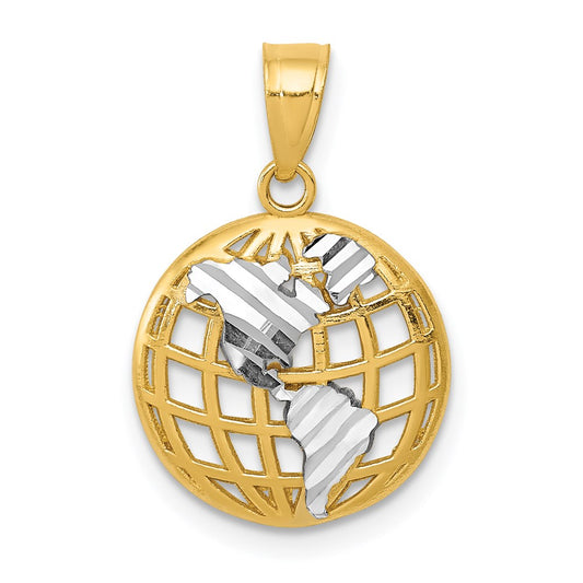 Million Charms 14K Yellow Gold Themed With Rhodium-plated Diamond-Cut Globe Pendant