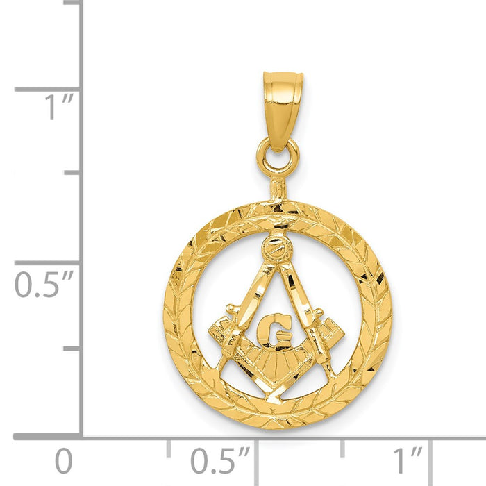 Million Charms 14K Yellow Gold Themed Masonic Symbol In Wreath Pendant