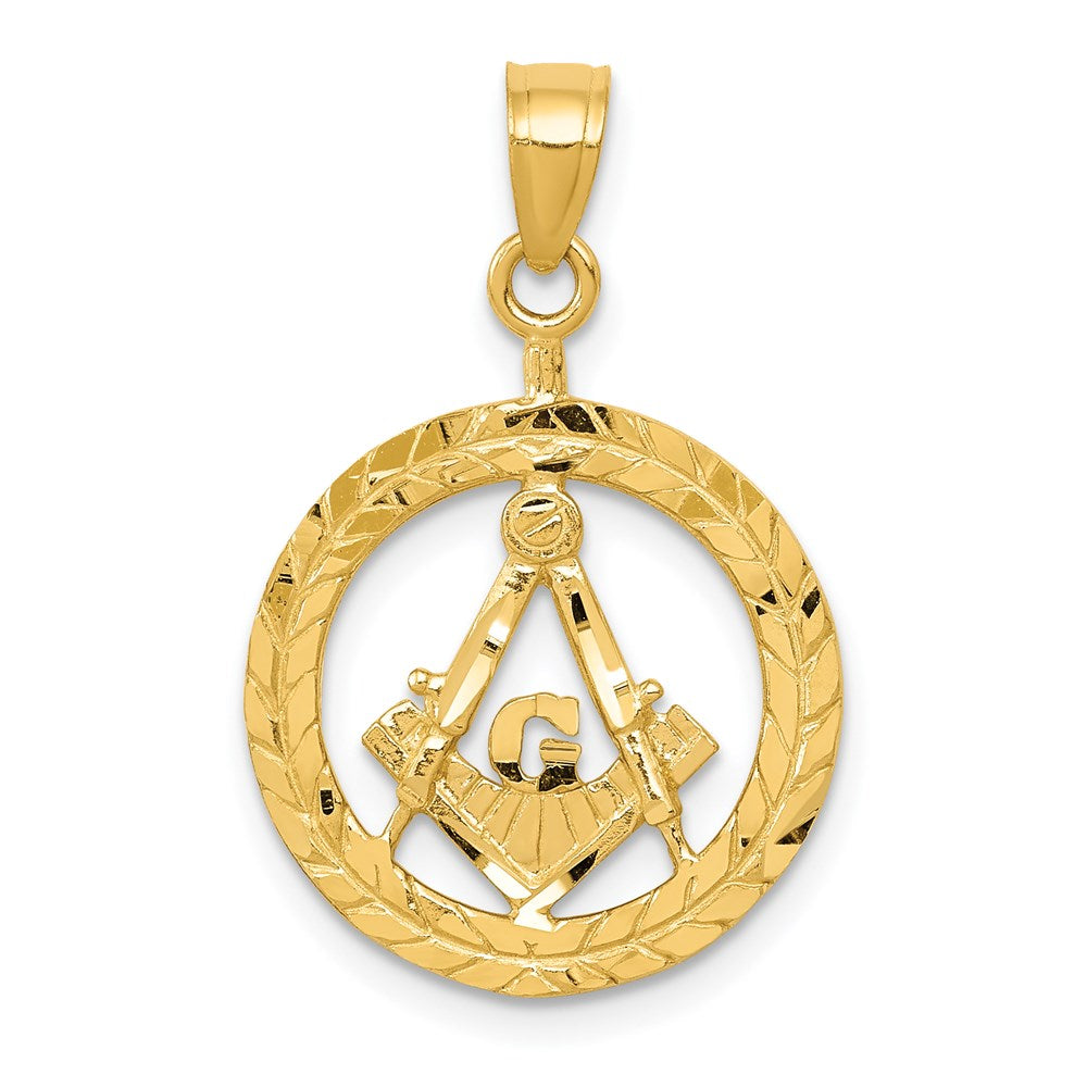 Million Charms 14K Yellow Gold Themed Masonic Symbol In Wreath Pendant