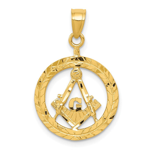 Million Charms 14K Yellow Gold Themed Masonic Symbol In Wreath Pendant