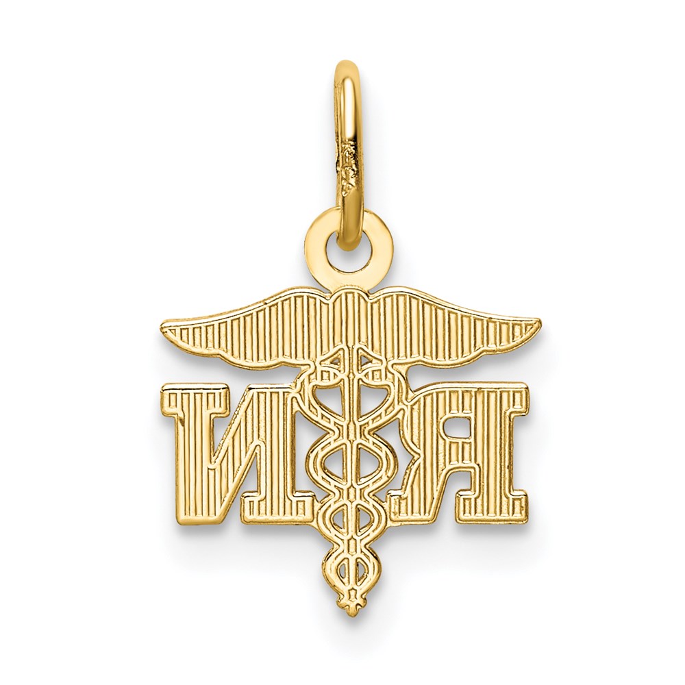 Million Charms 14K Yellow Gold Themed Diamond-Cut Polished RN (Registered Nurse) Nurse Pendant