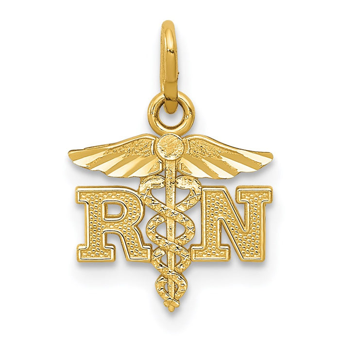 Million Charms 14K Yellow Gold Themed Diamond-Cut Polished RN (Registered Nurse) Nurse Pendant