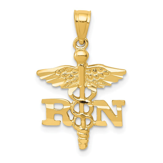 Million Charms 14K Yellow Gold Themed Diamond-Cut RN (Registered Nurse) Pendant