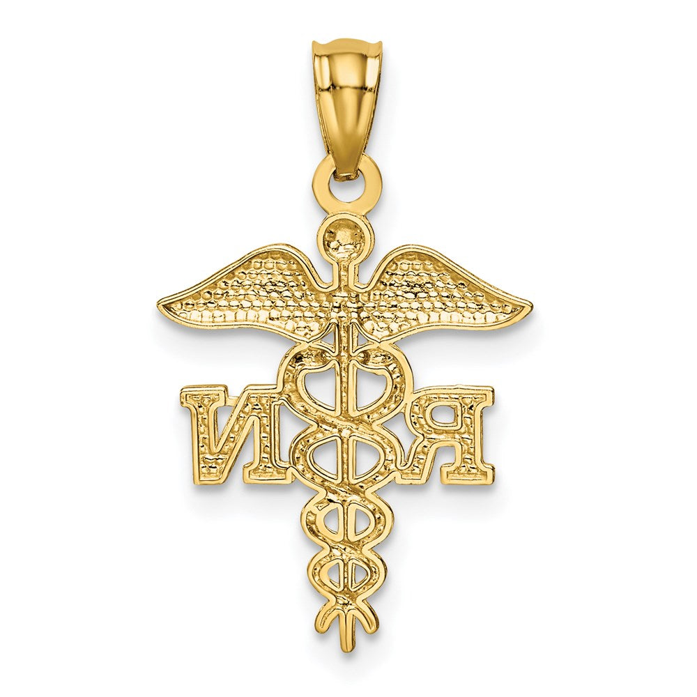Million Charms 14K Yellow Gold Themed Diamond-Cut Polished RN (Registered Nurse) Nurse Pendant
