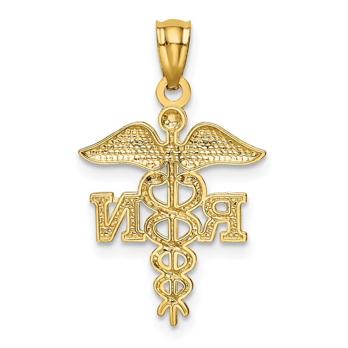 Million Charms 14K Yellow Gold Themed Diamond-Cut Polished RN (Registered Nurse) Nurse Pendant