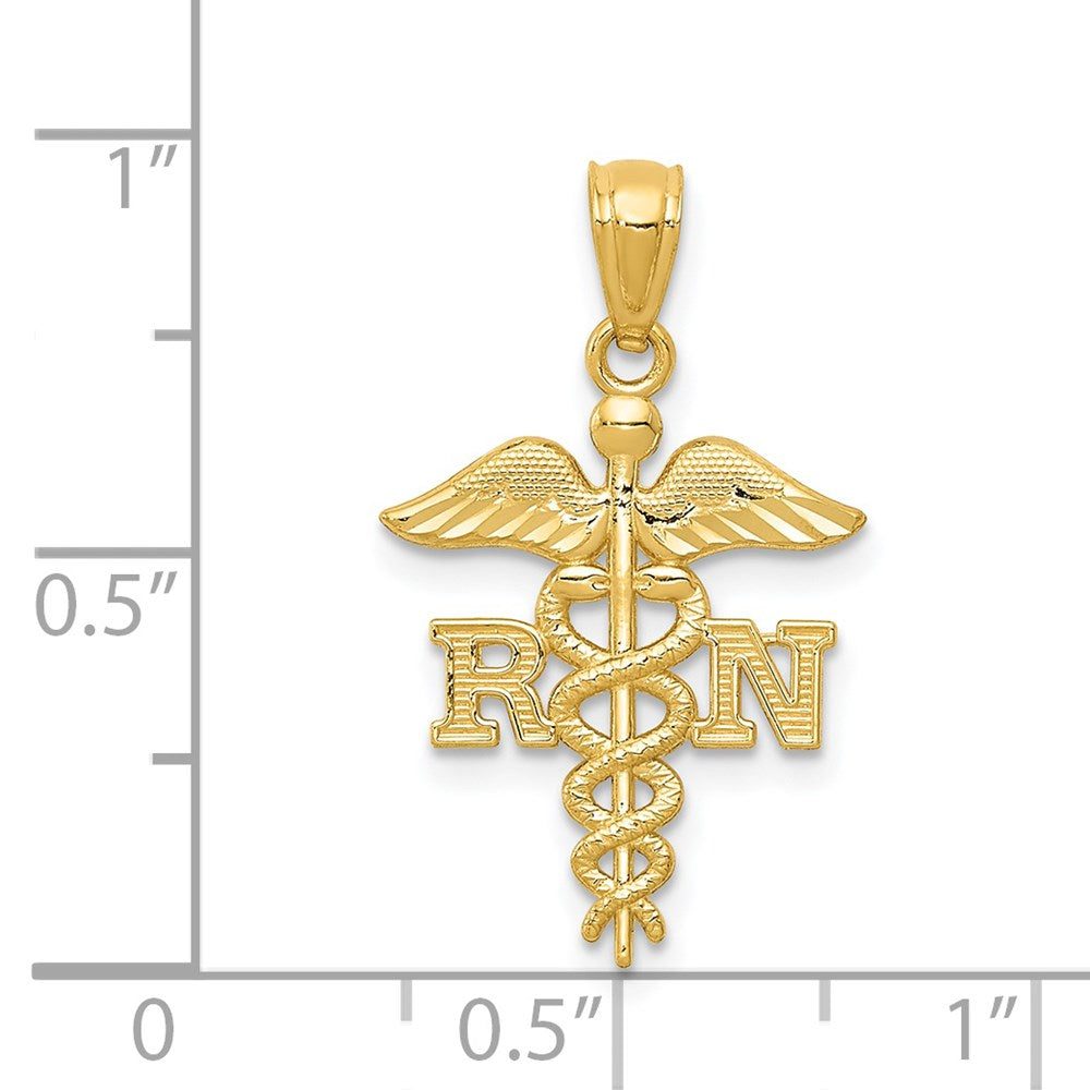 Million Charms 14K Yellow Gold Themed Diamond-Cut Polished RN (Registered Nurse) Nurse Pendant