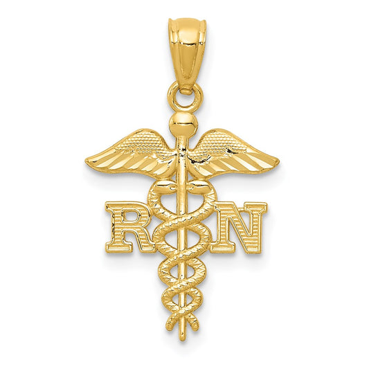 Million Charms 14K Yellow Gold Themed Diamond-Cut Polished RN (Registered Nurse) Nurse Pendant