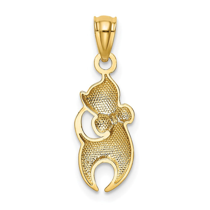 Million Charms 14K Yellow Gold Themed Polished Cat With Satin Bow Pendant