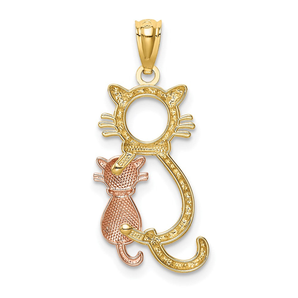 Million Charms 14K Yellow & Rose Polished & Diamond-Cut Sitting Cats Pendant