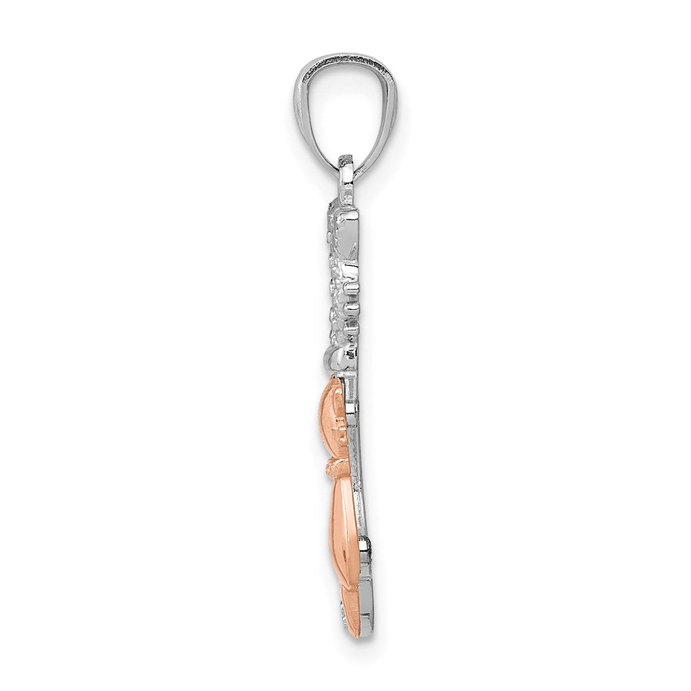 Million Charms 14K White & Rose Polished & Diamond-Cut Sitting Cats Pendant