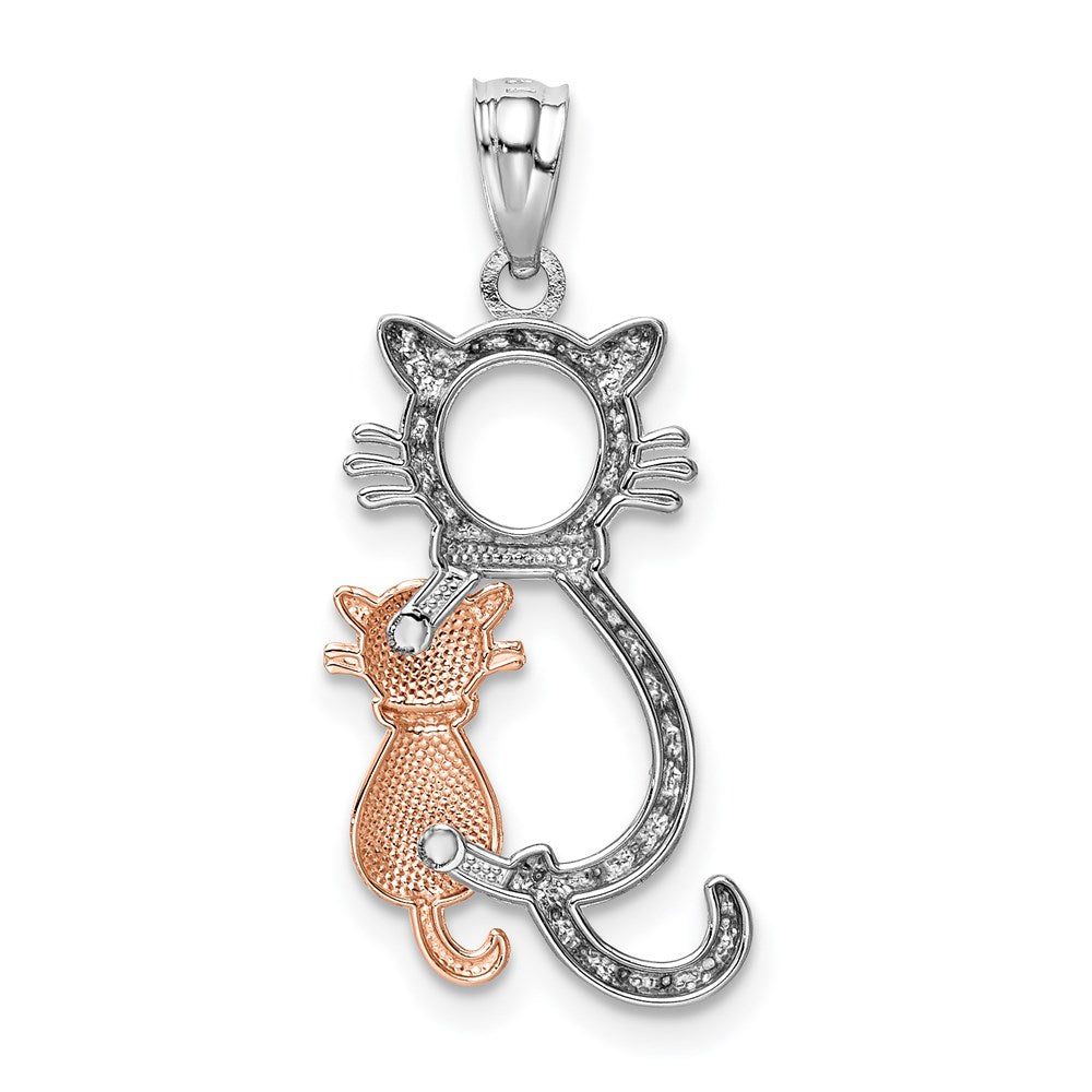 Million Charms 14K White & Rose Polished & Diamond-Cut Sitting Cats Pendant