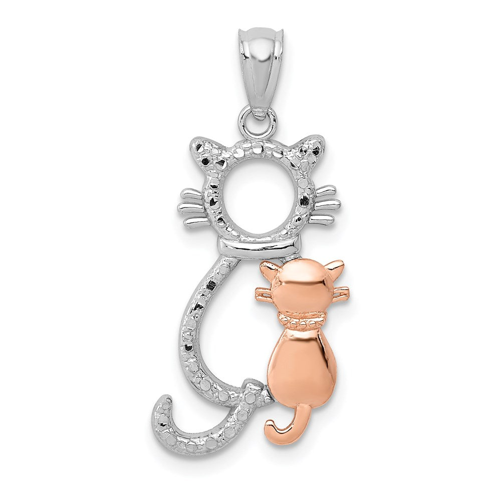Million Charms 14K White & Rose Polished & Diamond-Cut Sitting Cats Pendant
