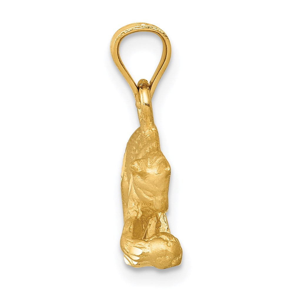 Million Charms 14K Yellow Gold Themed Satin Diamond-Cut Cat Pendant