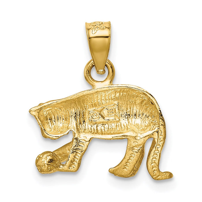 Million Charms 14K Yellow Gold Themed Satin Diamond-Cut Cat Pendant