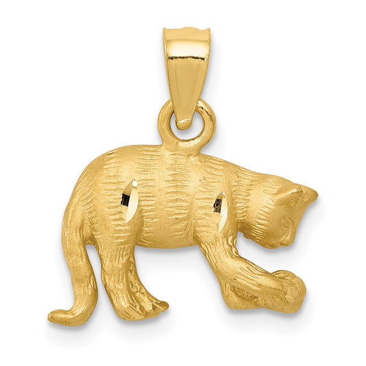 Million Charms 14K Yellow Gold Themed Satin Diamond-Cut Cat Pendant