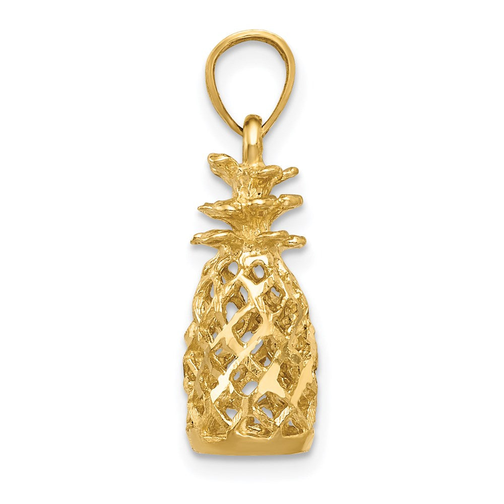 Million Charms 14K Yellow Gold Themed Diamond-Cut 3D Pineapple Pendant