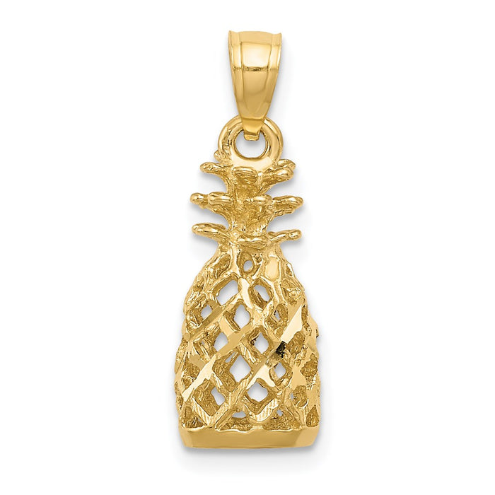 Million Charms 14K Yellow Gold Themed Diamond-Cut 3D Pineapple Pendant