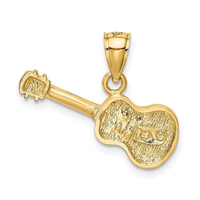 Million Charms 14K Yellow Gold Themed Satin Diamond-Cut Acoustic Guitar Pendant