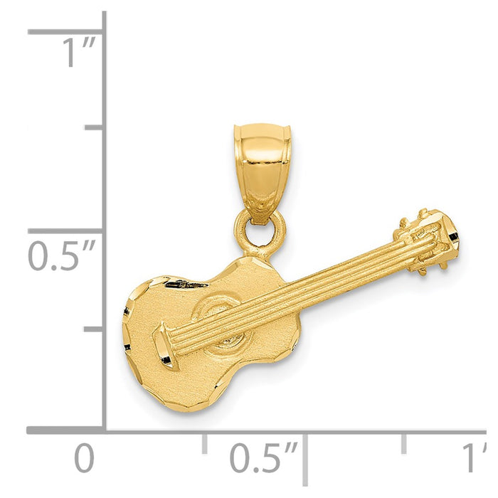 Million Charms 14K Yellow Gold Themed Satin Diamond-Cut Acoustic Guitar Pendant