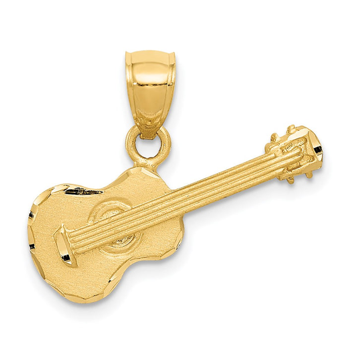 Million Charms 14K Yellow Gold Themed Satin Diamond-Cut Acoustic Guitar Pendant