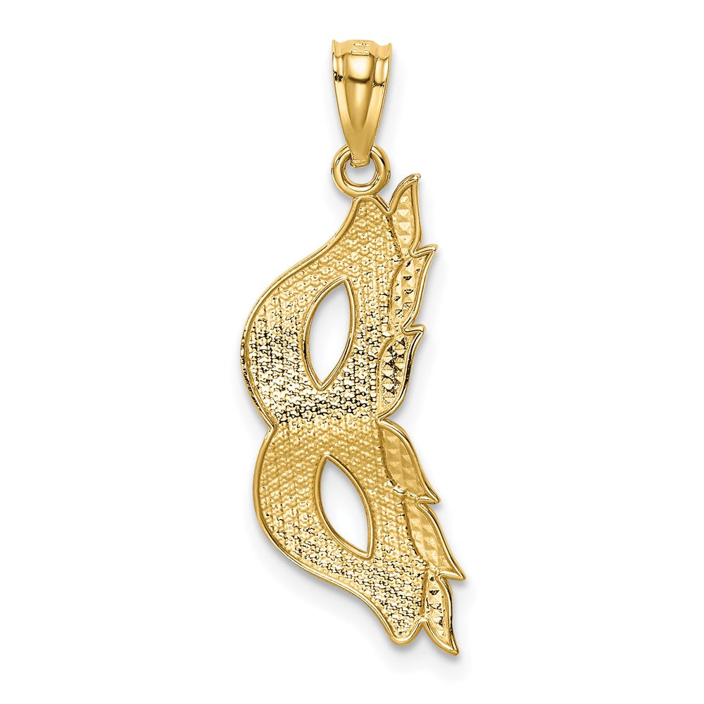 Million Charms 14K Yellow Gold Themed With Rhodium-plated Diamond-Cut Polished Masquerade Mask Pendant