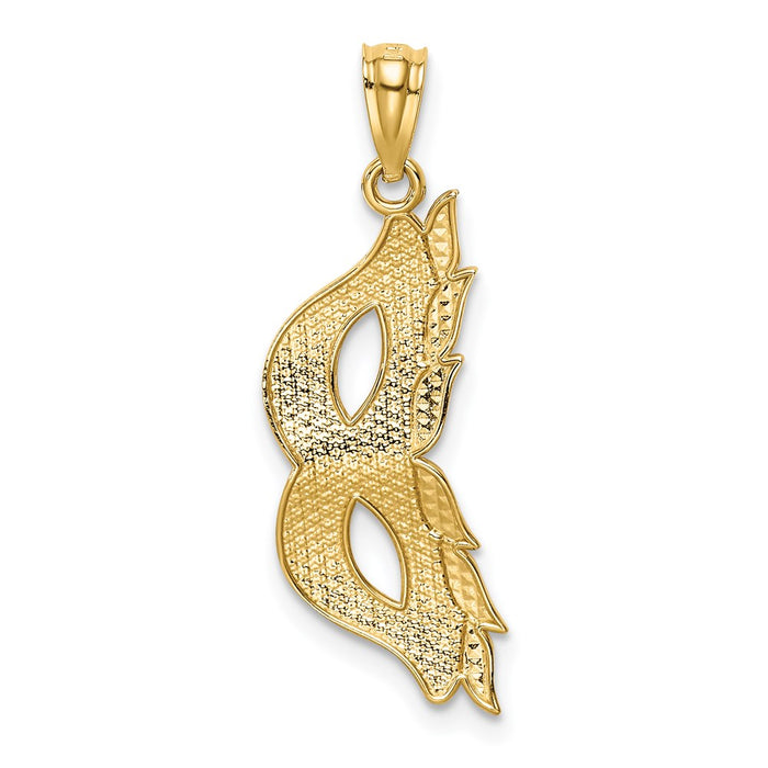 Million Charms 14K Yellow Gold Themed With Rhodium-plated Diamond-Cut Polished Masquerade Mask Pendant