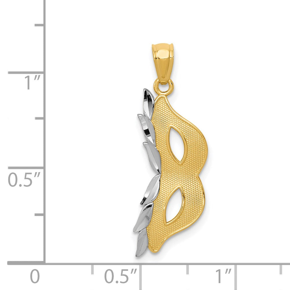 Million Charms 14K Yellow Gold Themed With Rhodium-plated Diamond-Cut Polished Masquerade Mask Pendant