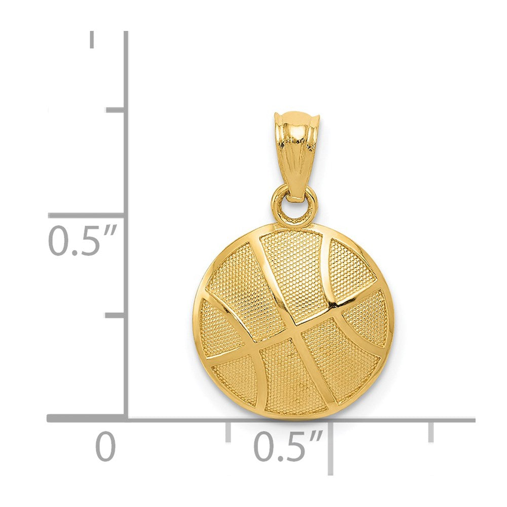 Million Charms 14K Yellow Gold Themed Satin & Polished Sports Basketball Pendant
