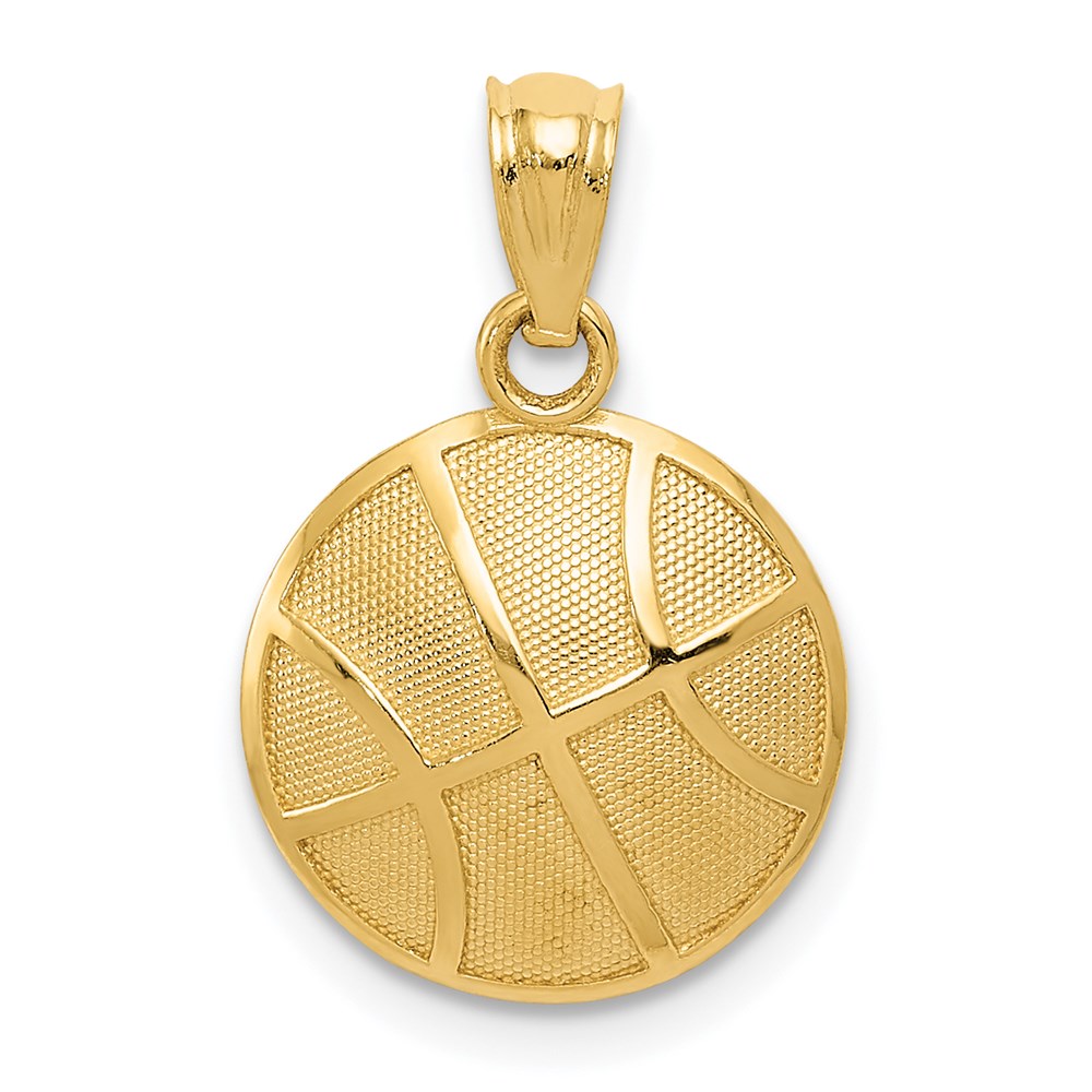 Million Charms 14K Yellow Gold Themed Satin & Polished Sports Basketball Pendant