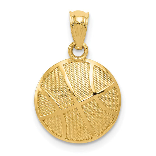 Million Charms 14K Yellow Gold Themed Satin & Polished Sports Basketball Pendant