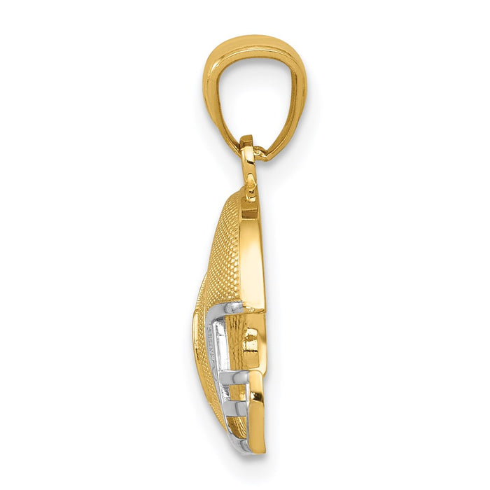 Million Charms 14K Yellow Gold Themed With Rhodium-plated Satin & Polished Sports Football On Helmet Pendant