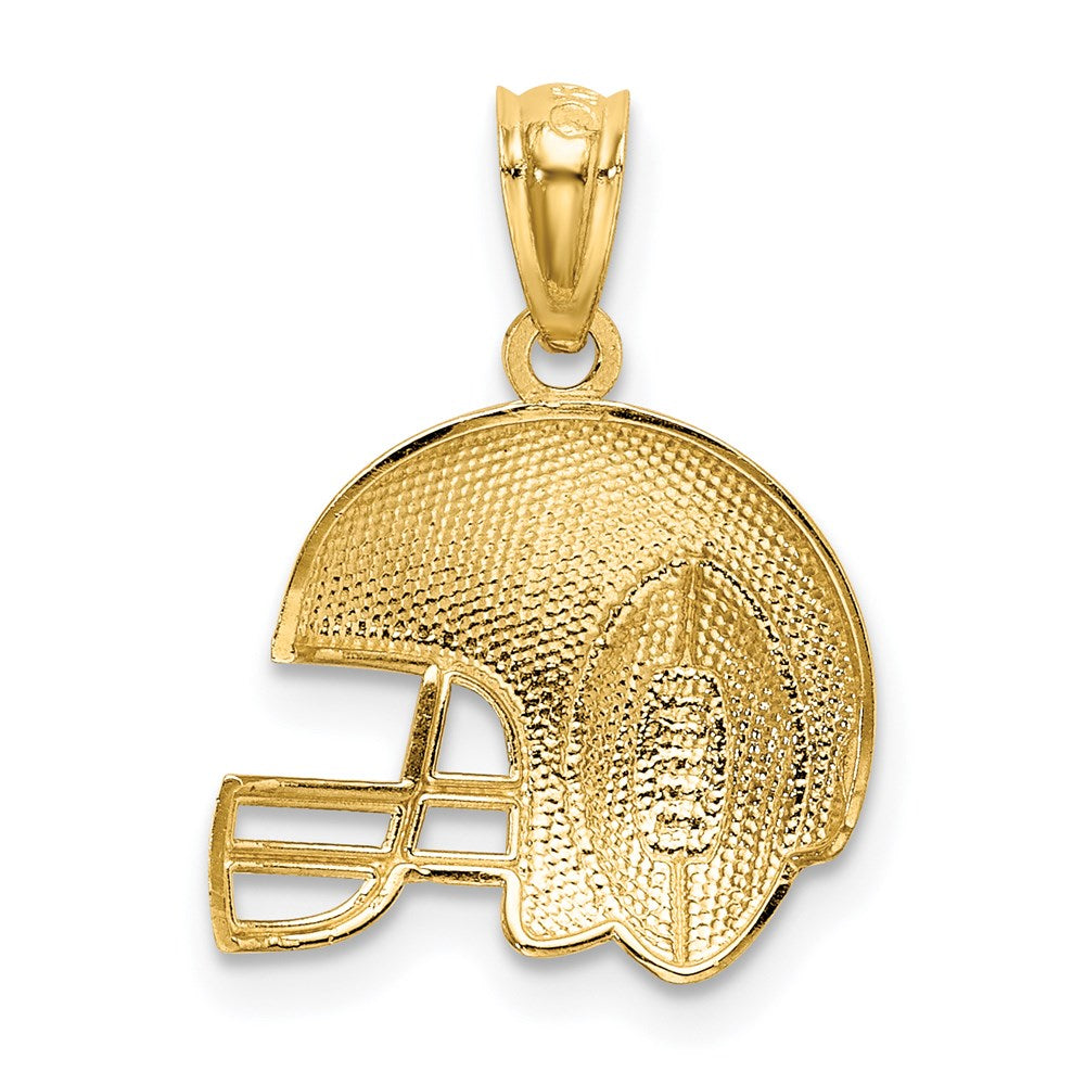 Million Charms 14K Yellow Gold Themed With Rhodium-plated Satin & Polished Sports Football On Helmet Pendant