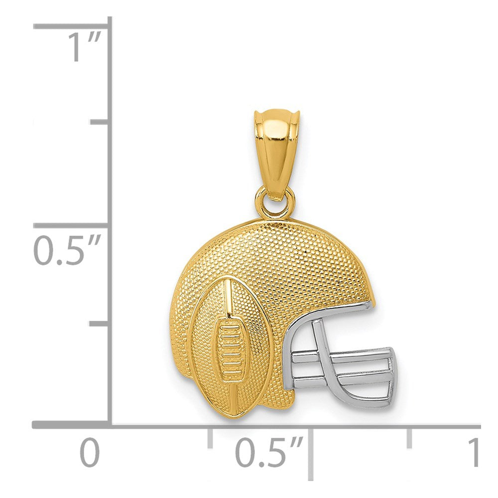 Million Charms 14K Yellow Gold Themed With Rhodium-plated Satin & Polished Sports Football On Helmet Pendant