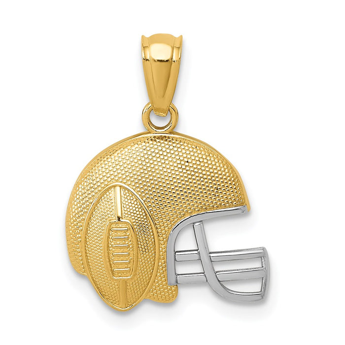 Million Charms 14K Yellow Gold Themed With Rhodium-plated Satin & Polished Sports Football On Helmet Pendant