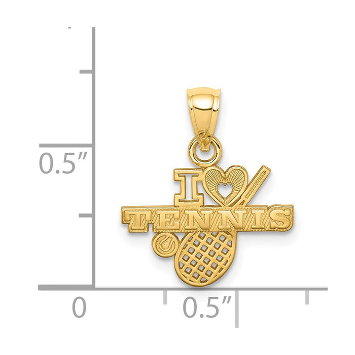 Million Charms 14K Yellow Gold Themed I Heart Sports Tennis Pendant