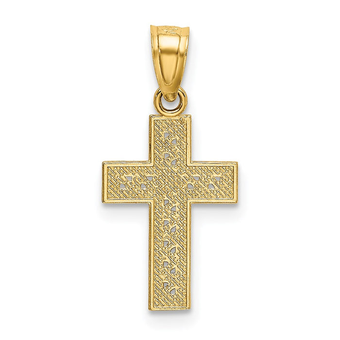 Million Charms 14K Yellow Gold Themed Diamond-Cut Relgious Cross With X Center Pendant