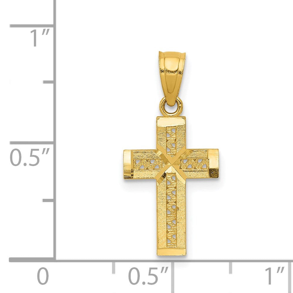 Million Charms 14K Yellow Gold Themed Diamond-Cut Relgious Cross With X Center Pendant