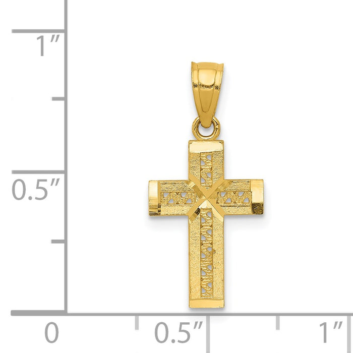 Million Charms 14K Yellow Gold Themed Diamond-Cut Relgious Cross With X Center Pendant